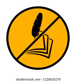 feather and paper. simple silhouette. not allowed, black object in warning sign with orange background color