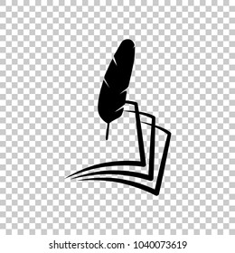 feather and paper. simple silhouette. On transparent background.