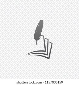 feather and paper. simple silhouette. On grid background