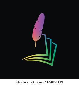 feather and paper. simple silhouette. Rainbow color and dark background