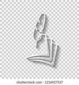 feather and paper. simple silhouette. White outline sign with shadow on transparent background
