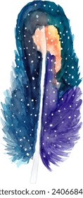 Feather pastel watercolor art, galactic theme.