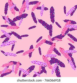 Feather pattern background. Vector illustration for decoration of holidays, postcards, posters, websites, carnivals, birthday and children's parties.