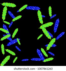 Feather Pattern, bright colorful background, cute and fun decoration. Black background. Vector illustration for celebration, party, carnival, festive holiday and Your project.