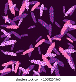 Feather Pattern, bright colorful background, cute and fun decoration. Vector illustration for celebration, party, carnival, festive holiday and Your project.