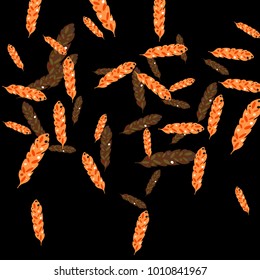 Feather Pattern, bright colorful background, cute and fun decoration. Black background. Vector illustration for celebration, party, carnival, festive holiday and Your project.