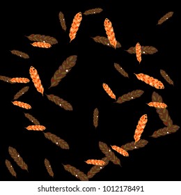 Feather Pattern, bright colorful background, cute and fun decoration. Black background. Vector illustration for celebration, party, carnival, festive holiday and Your project.