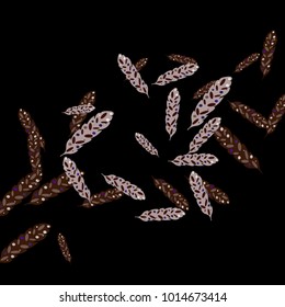 Feather Pattern, bright colorful background, cute and fun decoration. Black background. Vector illustration for celebration, party, carnival, festive holiday and Your project.