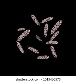 Feather Pattern, bright colorful background, cute and fun decoration. Black background. Vector illustration for celebration, party, carnival, festive holiday and Your project.