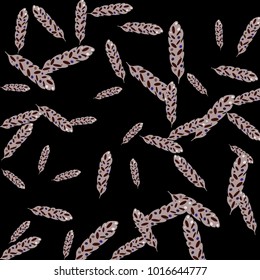 Feather Pattern, bright colorful background, cute and fun decoration. Black background. Vector illustration for celebration, party, carnival, festive holiday and Your project.