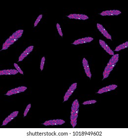 Feather Pattern, bright colorful background, cute and fun decoration. Black background. Vector illustration for celebration, party, carnival, festive holiday and Your project.