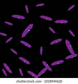 Feather Pattern, bright colorful background, cute and fun decoration. Black background. Vector illustration for celebration, party, carnival, festive holiday and Your project.