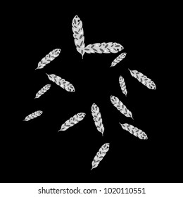 Feather Pattern, bright colorful background, cute and fun decoration. Black background. Vector illustration for celebration, party, carnival, festive holiday and Your project.