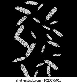Feather Pattern, bright colorful background, cute and fun decoration. Black background. Vector illustration for celebration, party, carnival, festive holiday and Your project.