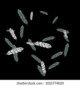 Feather Pattern, bright colorful background, cute and fun decoration. Black background. Vector illustration for celebration, party, carnival, festive holiday and Your project.