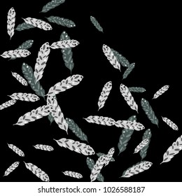 Feather Pattern, bright colorful background, cute and fun decoration. Black background. Vector illustration for celebration, party, carnival, festive holiday and Your project.