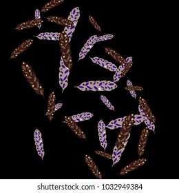 Feather Pattern, bright colorful background, cute and fun decoration. Black background. Vector illustration for celebration, party, carnival, festive holiday and Your project.