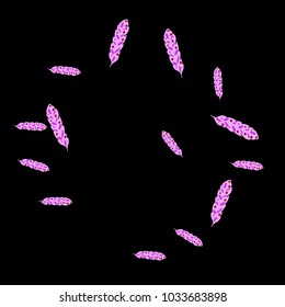 Feather Pattern, bright colorful background, cute and fun decoration. Black background. Vector illustration for celebration, party, carnival, festive holiday and Your project.