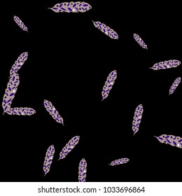 Feather Pattern, bright colorful background, cute and fun decoration. Black background. Vector illustration for celebration, party, carnival, festive holiday and Your project.