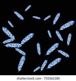 Feather Pattern, bright colorful background, cute and fun decoration. Vector illustration for celebration, party, carnival, festive holiday and Your project. Black background