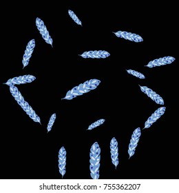 Feather Pattern, bright colorful background, cute and fun decoration. Vector illustration for celebration, party, carnival, festive holiday and Your project. Black background