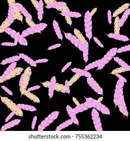 Feather Pattern, bright colorful background, cute and fun decoration. Vector illustration for celebration, party, carnival, festive holiday and Your project. Black background
