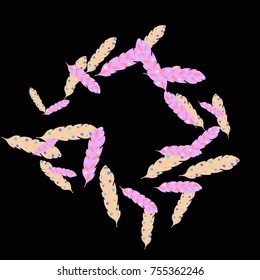Feather Pattern, bright colorful background, cute and fun decoration. Vector illustration for celebration, party, carnival, festive holiday and Your project. Black background