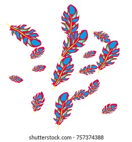 Feather Pattern, bright colorful background, cute and fun decoration. Vector illustration for celebration, party, carnival, festive holiday and Your project.