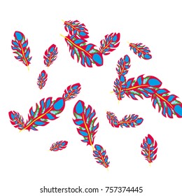 Feather Pattern, bright colorful background, cute and fun decoration. Vector illustration for celebration, party, carnival, festive holiday and Your project.