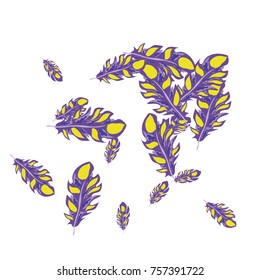 Feather Pattern, bright colorful background, cute and fun decoration. Vector illustration for celebration, party, carnival, festive holiday and Your project.