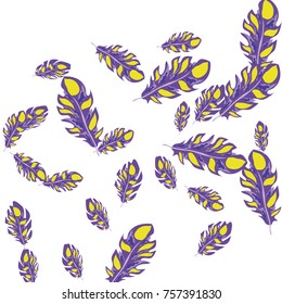 Feather Pattern, bright colorful background, cute and fun decoration. Vector illustration for celebration, party, carnival, festive holiday and Your project.