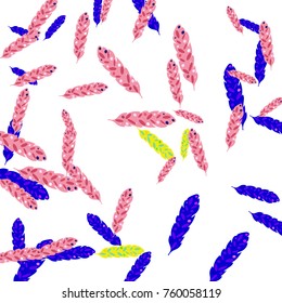 Feather Pattern, bright colorful background, cute and fun decoration. Vector illustration for celebration, party, carnival, festive holiday and Your project.