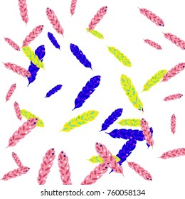 Feather Pattern, bright colorful background, cute and fun decoration. Vector illustration for celebration, party, carnival, festive holiday and Your project.