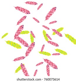 Feather Pattern, bright colorful background, cute and fun decoration. Vector illustration for celebration, party, carnival, festive holiday and Your project.