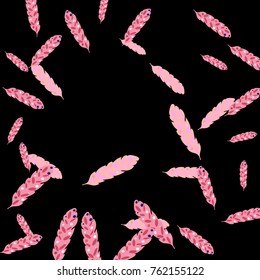 Feather Pattern, bright colorful background, cute and fun decoration. Black background. Vector illustration for celebration, party, carnival, festive holiday and Your project.