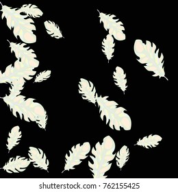 Feather Pattern, bright colorful background, cute and fun decoration. Black background. Vector illustration for celebration, party, carnival, festive holiday and Your project.