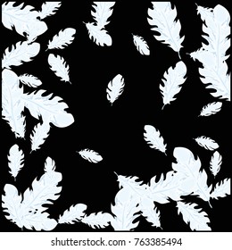 Feather Pattern, bright colorful background, cute and fun decoration. Black background. Vector illustration for celebration, party, carnival, festive holiday and Your project.