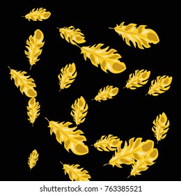 Feather Pattern, bright colorful background, cute and fun decoration. Black background. Vector illustration for celebration, party, carnival, festive holiday and Your project.
