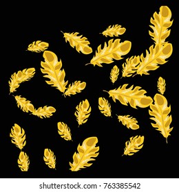 Feather Pattern, bright colorful background, cute and fun decoration. Black background. Vector illustration for celebration, party, carnival, festive holiday and Your project.