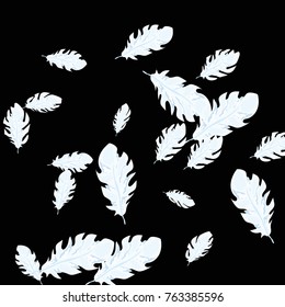Feather Pattern, bright colorful background, cute and fun decoration. Black background. Vector illustration for celebration, party, carnival, festive holiday and Your project.