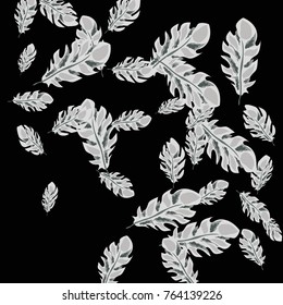 Feather Pattern, bright colorful background, cute and fun decoration. Black background. Vector illustration for celebration, party, carnival, festive holiday and Your project.