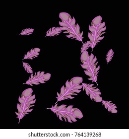 Feather Pattern, bright colorful background, cute and fun decoration. Black background. Vector illustration for celebration, party, carnival, festive holiday and Your project.