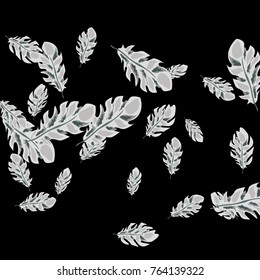 Feather Pattern, bright colorful background, cute and fun decoration. Black background. Vector illustration for celebration, party, carnival, festive holiday and Your project.