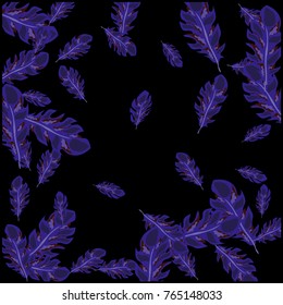 Feather Pattern, bright colorful background, cute and fun decoration. Black background. Vector illustration for celebration, party, carnival, festive holiday and Your project.
