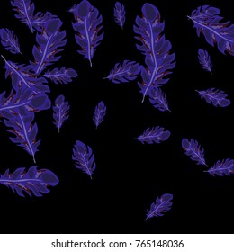 Feather Pattern, bright colorful background, cute and fun decoration. Black background. Vector illustration for celebration, party, carnival, festive holiday and Your project.