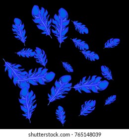 Feather Pattern, bright colorful background, cute and fun decoration. Black background. Vector illustration for celebration, party, carnival, festive holiday and Your project.