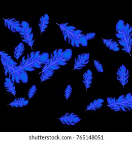 Feather Pattern, bright colorful background, cute and fun decoration. Black background. Vector illustration for celebration, party, carnival, festive holiday and Your project.