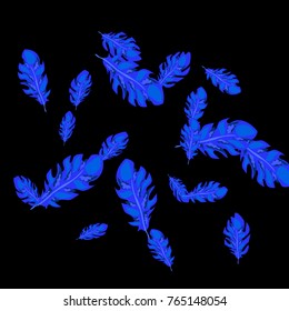 Feather Pattern, bright colorful background, cute and fun decoration. Black background. Vector illustration for celebration, party, carnival, festive holiday and Your project.