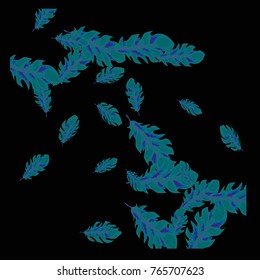 Feather Pattern, bright colorful background, cute and fun decoration. Black background. Vector illustration for celebration, party, carnival, festive holiday and Your project.