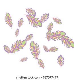 Feather Pattern, bright colorful background, cute and fun decoration. Vector illustration for celebration, party, carnival, festive holiday and Your project.
